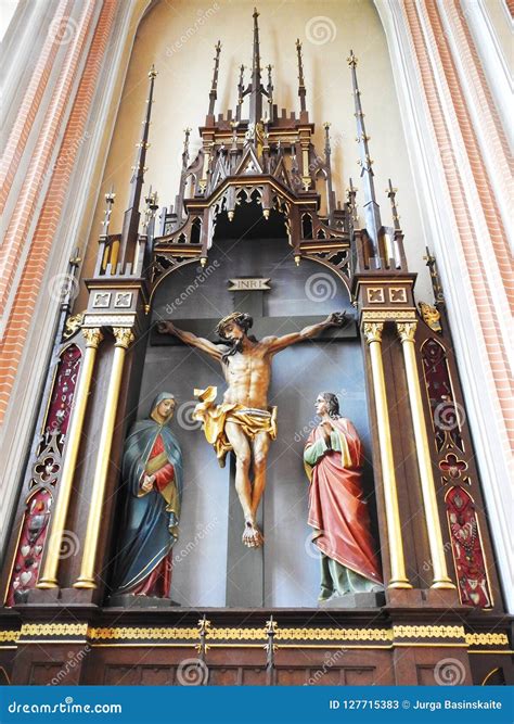 Jesus Christ on Wooden Cross in Church, Lithuania Stock Image - Image ...