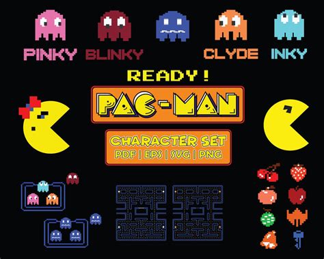 Pacman SVG Classic NES Game Vector Characters Digital Cut | Etsy