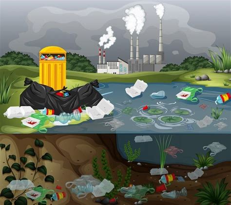 Contaminación del agua con bolsas de plá... | Free Vector #Freepik # ...