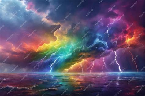 Premium AI Image | Rainbow Thunderstorm Background Colorful Stormy Sky ...