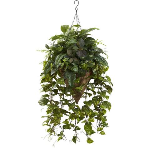 Nearly Natural 36 in. Artificial Vining Mixed Greens with Cone Hanging ...