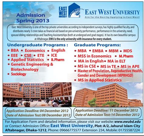 Asia News: East West University Admission Spring 2013, EWU, Private ...