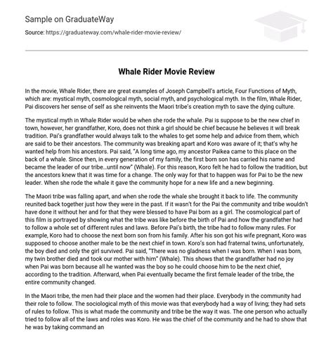 ⇉Whale Rider Movie Review Essay Example | GraduateWay