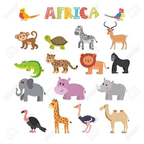 Los Animales De África. Conjunto De Dibujos Animados Animales De La ...