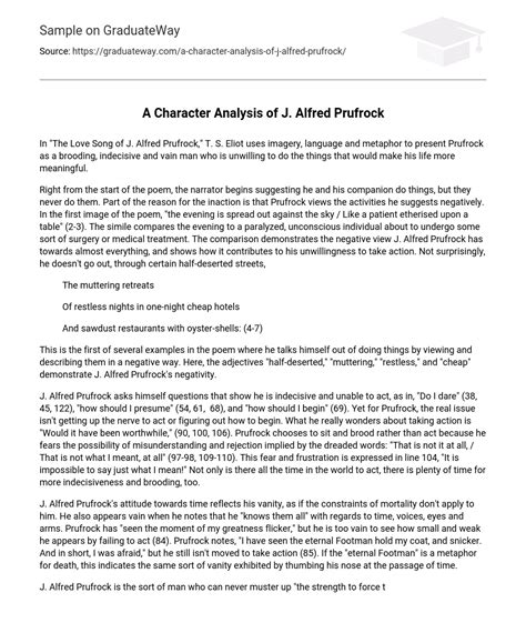 ⇉A Character Analysis of J. Alfred Prufrock Essay Example | GraduateWay