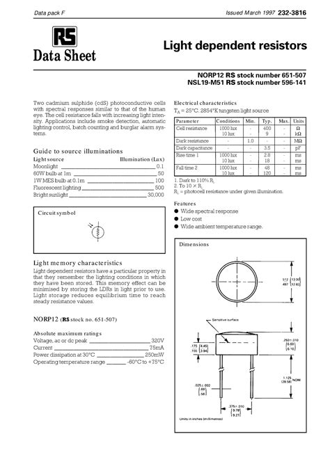 LDR Datasheet - Notes for uni students instrumentation and measurment ...