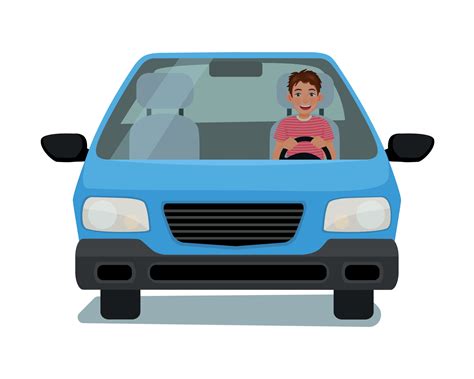 Happy young man driving a car front view cartoon illustration design ...