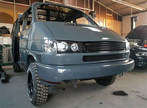 Blue VW Eurovan Syncro in Garage