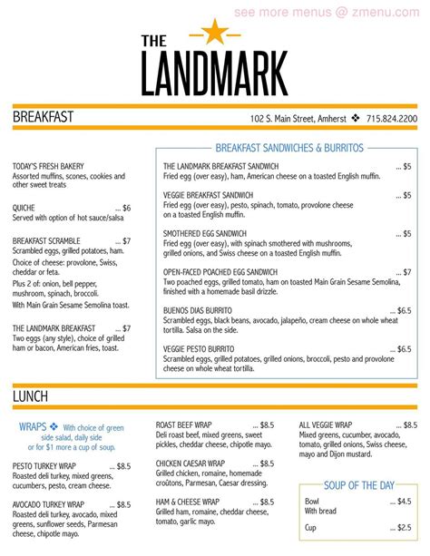 Online Menu of The Landmark Restaurant, Amherst, Wisconsin, 54406 - Zmenu