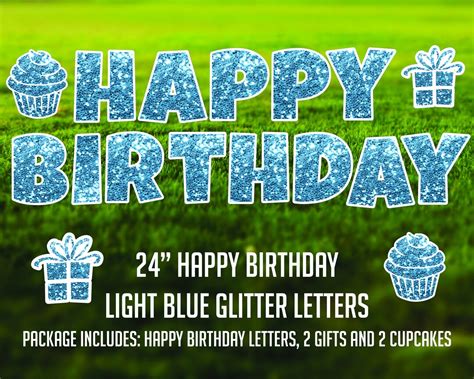 Light Blue glitter Happy Birthday Set: 24 - Etsy