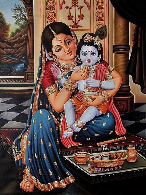 Mother Yashoda Feeding Baby Krishna (Framed)