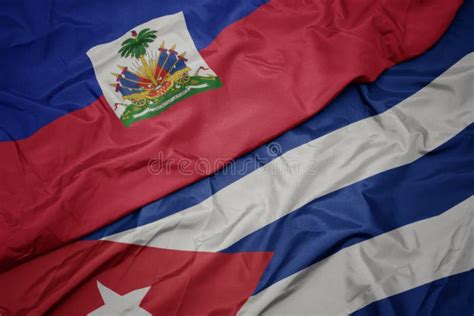 Waving Colorful Flag of Cuba and National Flag of Haiti Stock Photo ...