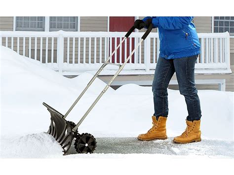 UH-SP217 Rolling Snow Pusher Shovel with Wheels and Adjustable Length W ...