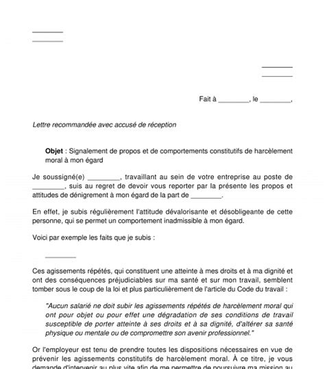 Lettre De Signalement De Comportement Au Travail : Comment Faire ...