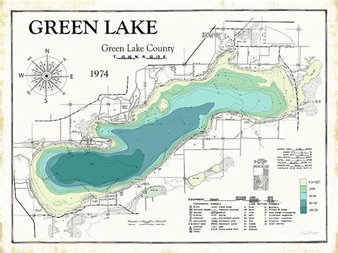 Green Lake Map Wisconsin 1974 Digital Art by Jean Plout | Fine Art America