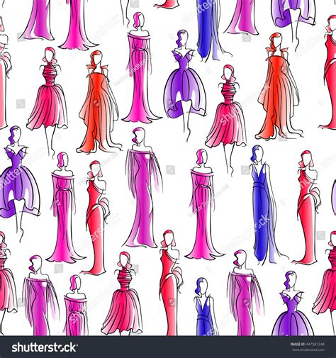 Fashion Seamless Background Sketch Pattern Women Stock Vector (Royalty ...