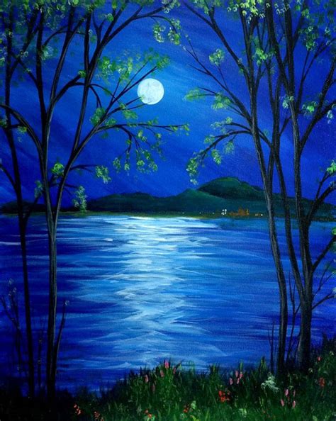 Beautiful moonlight reflection | Easy landscape paintings, Easy nature ...