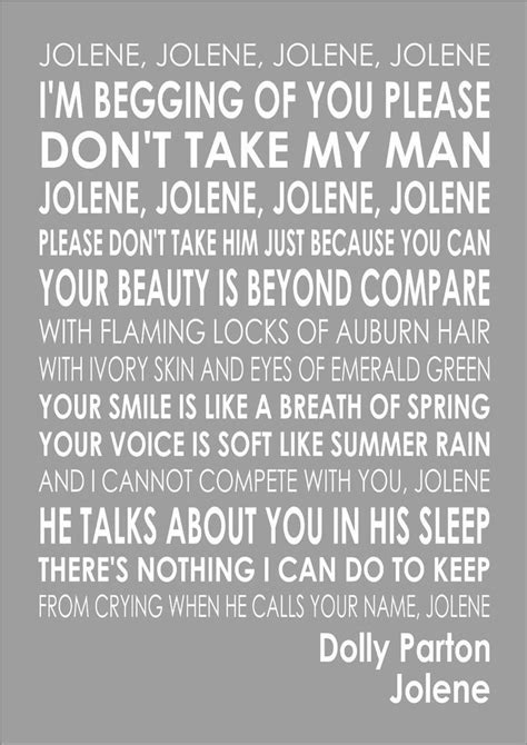 Dolly Parton - Jolene - Word Wall Art Typography Song Lyrics Lyric ...