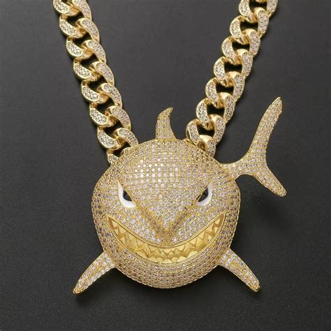 For Sale: Iced Out Shark Pendant Necklace - Bog Walk