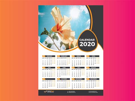 1 Page Calendar 2020 Template Design | Calendar design layout, Creative ...