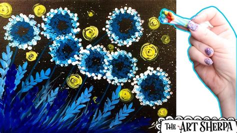 Easy Q-Tip Dandelion and Fireflies Acrylic Painting on Canvas STEP By ...