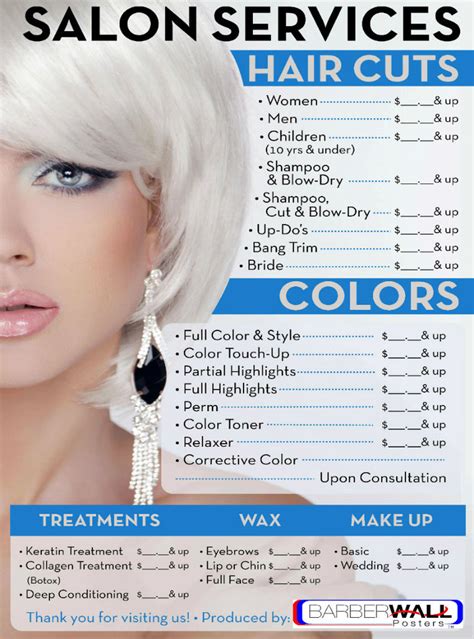 Beauty Salon Price List | Poster for Beauty Salon | Barberwall.com ...