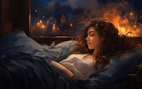 Premium AI Image | young woman sleeping on her bed digital painting