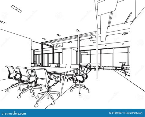 Interior Outline Sketch Drawing Perspective Of A Space Office Cartoon ...