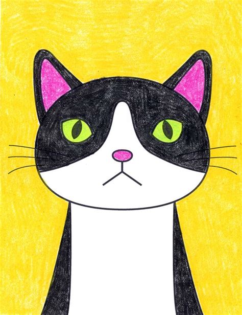 Easy How to Draw a Cat Tutorial Video and Cat Coloring Page