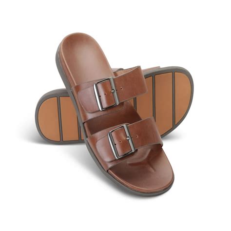 The Men's Leather Plantar Fasciitis Slide Sandal - Hammacher Schlemmer