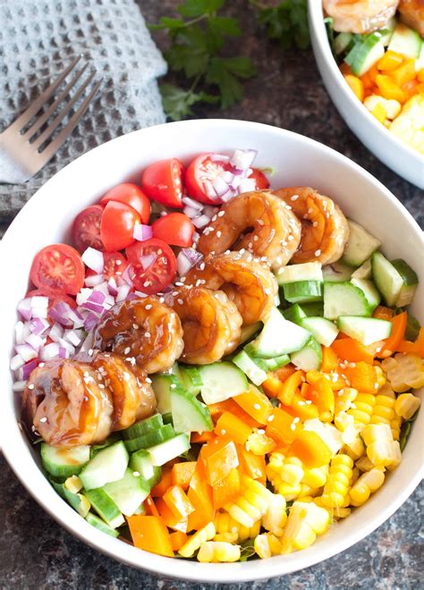 Teriyaki Shrimp Salad with Sesame Ginger Vinaigrette - Served From Scratch