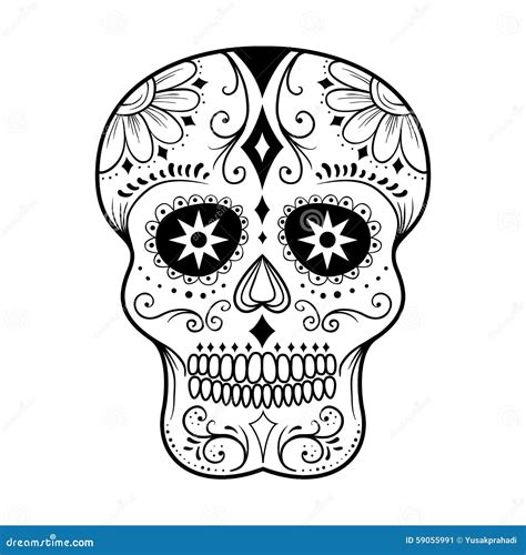 Sugar Skull Line Art vektor illustrationer. Illustration av huvud ...