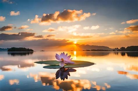 Premium AI Image | Lotus flower in the lake at sunset