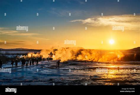 Geysir and Strokkur in the winter, Iceland Stock Photo - Alamy