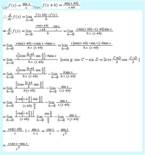 find derivative of sinx/x by first principle - Maths - Limits and ...