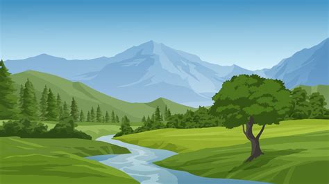 Beautiful Mountain Landscape With River And Forest 3428333 Vector Art ...