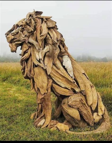 Lion driftwood sculpture : r/pics