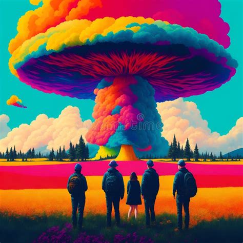 Standing on a Field Watching a Dynamic Colorful Nuclear Cloud Explode ...