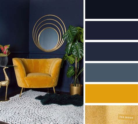 The best living room color schemes - Navy blue + yellow mustard and ...