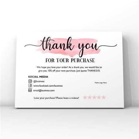 Pink Thank You Business Card Printable, Watercolor Thank You Cards ...