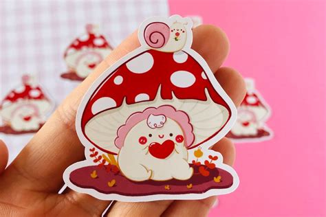 Cute Mushroom Sticker Kawaii Mushroom Sticker Glossy Autumn | Etsy