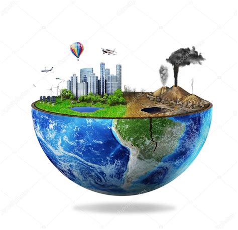 Eco concept. Half sphere of earth with light side and darker sid Stock ...