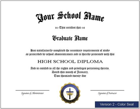 Printable High School Diploma for Homeschools