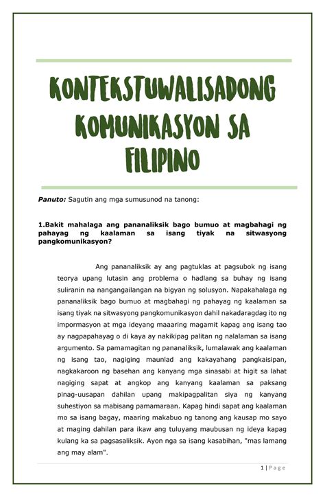 SOLUTION: Kahalagahan ng pananaliksik at batis ng impormasyon ...