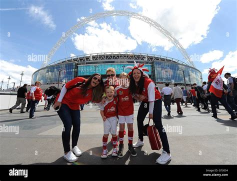 Rotherham united fans pose for a picture outside wembley stadium hi-res ...