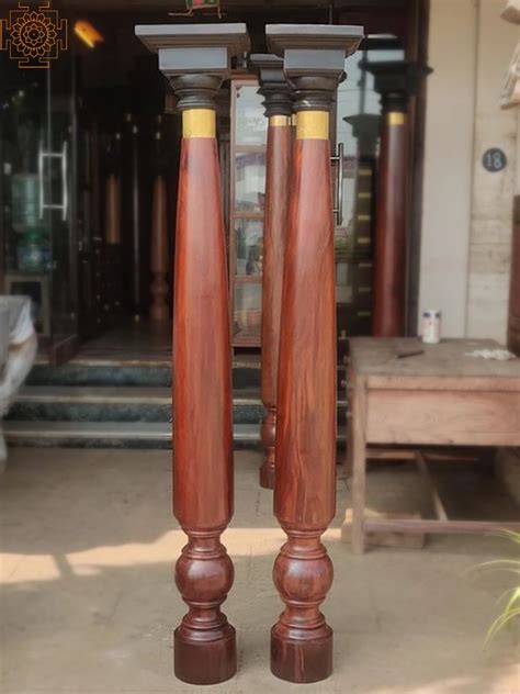 74" Red Kongu Wood Pillar | Pair | Exotic India Art