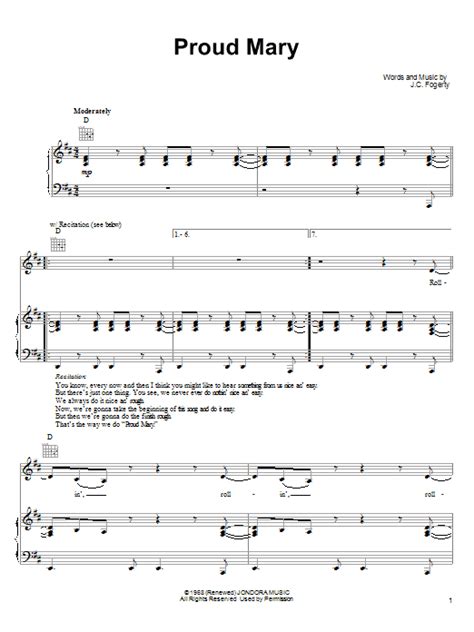 Ike & Tina Turner 'Proud Mary' Sheet Music and Printable PDF Music ...