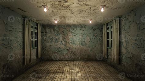 The interior design of horror and creepy damage empty room., 3D ...