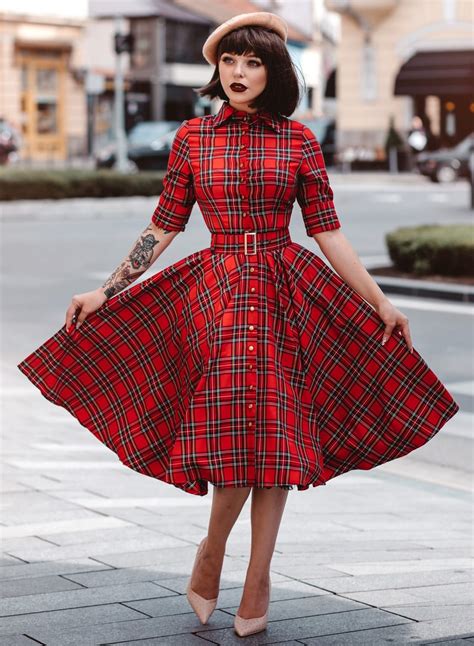 'Way Out West' Royal Stewart Tartan 50s Style Swing Dress | Circle ...