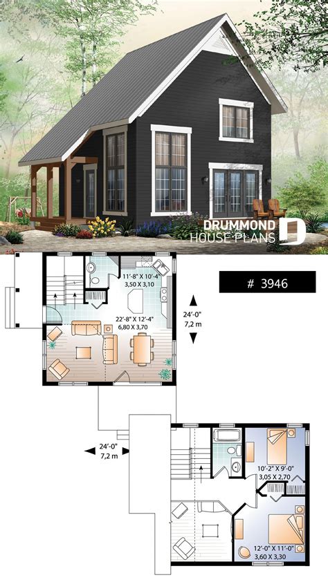 2 bedroom transitional style cottage design, with mezzanine and ...